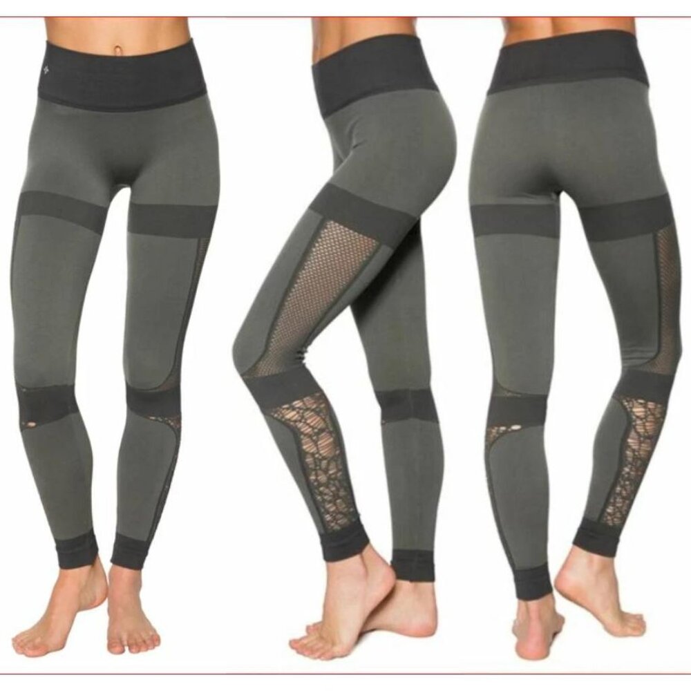 NWT Nux Tasha Leggings pewter gray textured workout athletic stretch yoga dance